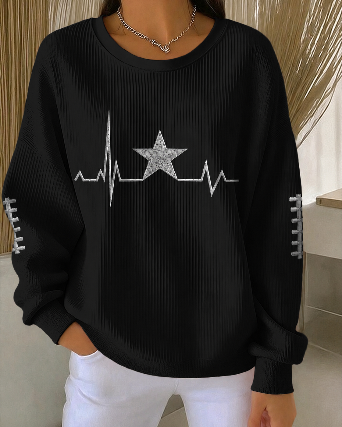 Women'S Embroidered Round Neck Football Top