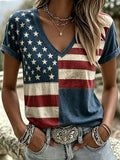 Women's Casual American 250Th Anniversary Print V Neck T-Shirt