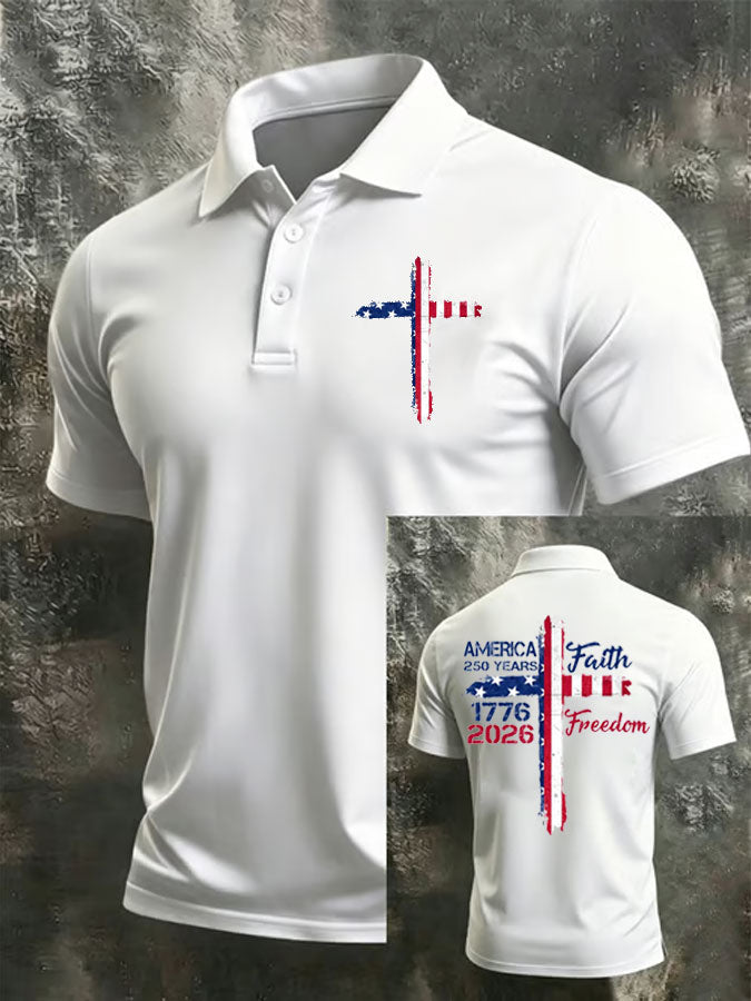 Men'S Flag Cross Print Casual Polo Shirt