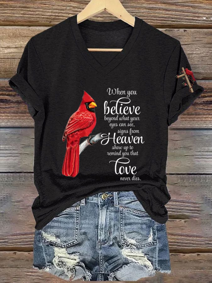 Women's Faith-Themed Graphic V-Neck T-Shirt