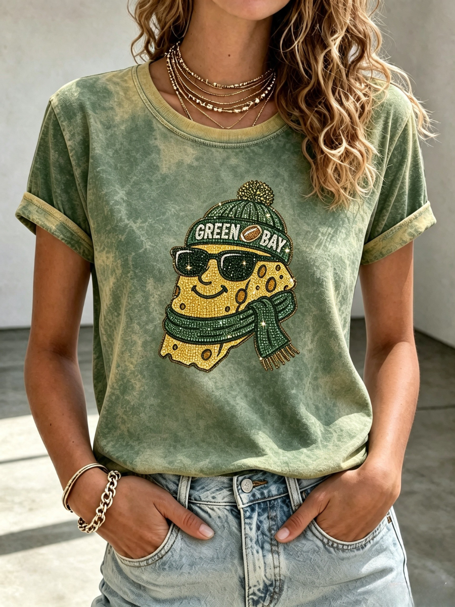 Women's Football Fan Printed Round Neck T-Shirt