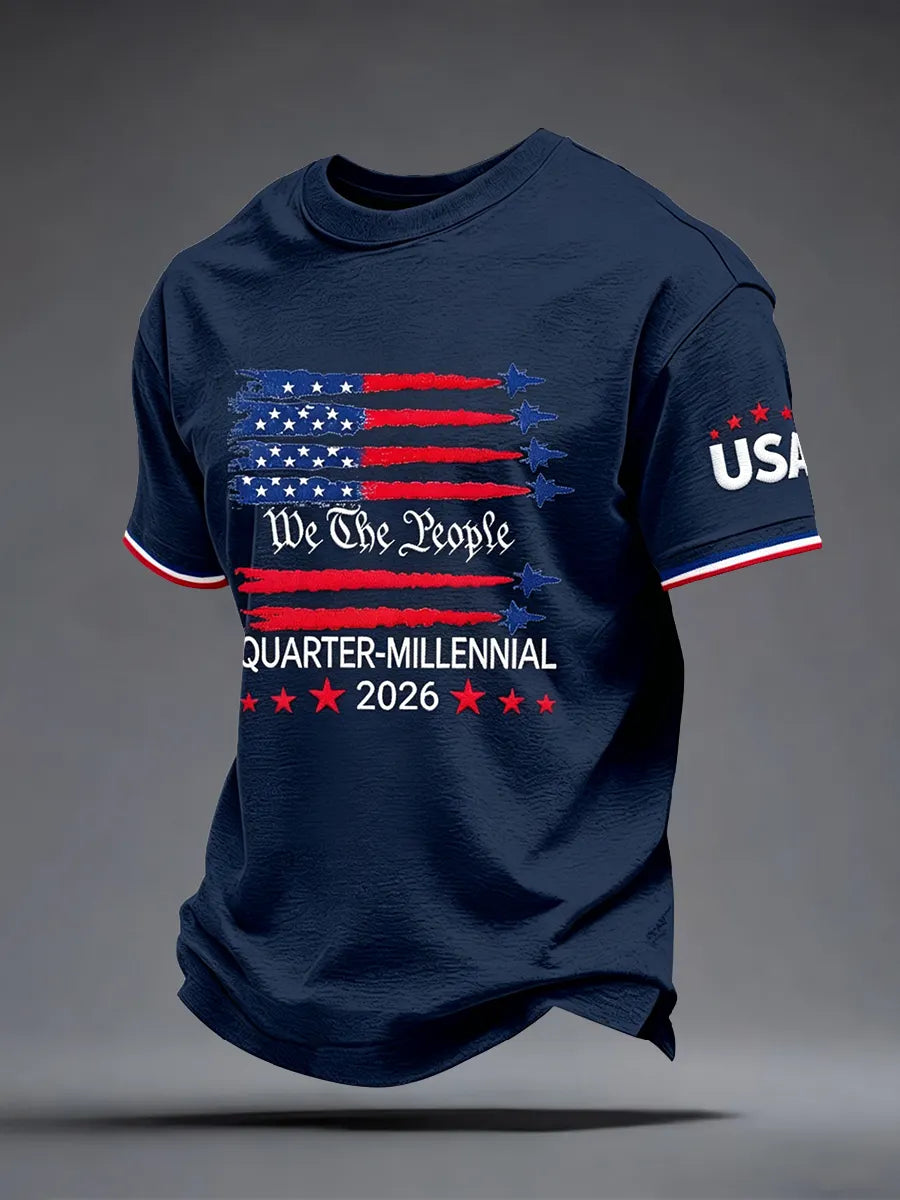 Men'S Casual American 1776-2026 Anniversary Celebration Commemorative Printed Short Sleeved T-Shirt