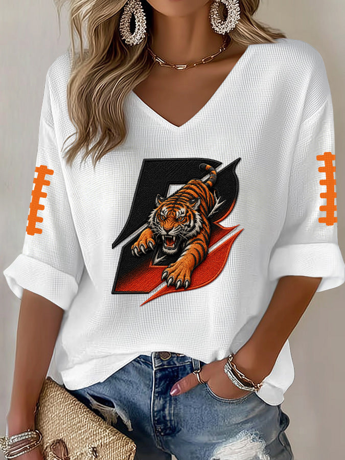 Women'S Football Print Waffle Top