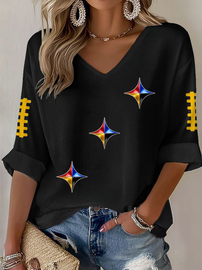 Women'S Football Print Waffle Top