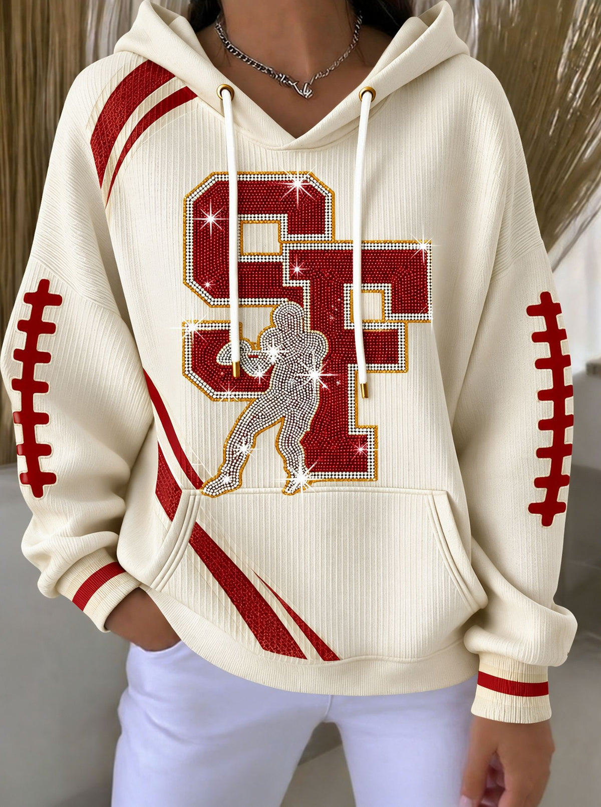 Women'S Football Print Casual Hooded Sweatshirt