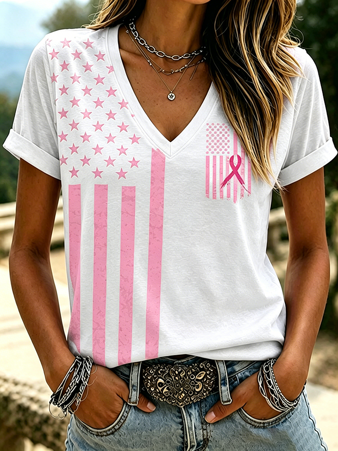 Women'S Breast Cancer Awareness Printed Casual T-Shirt