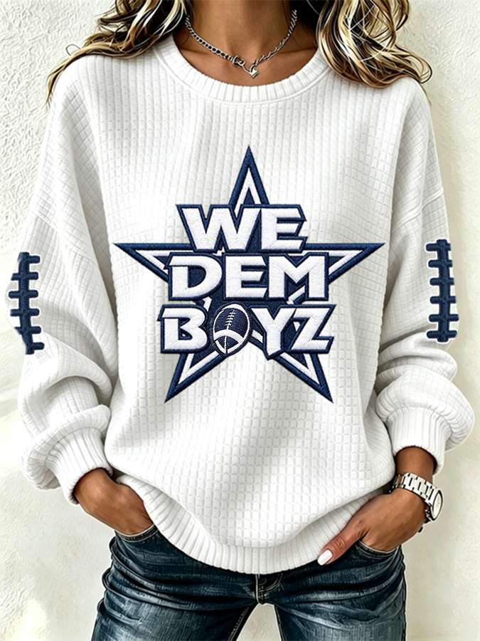 Women'S Casual Rugby Printed Round Neck Pullover