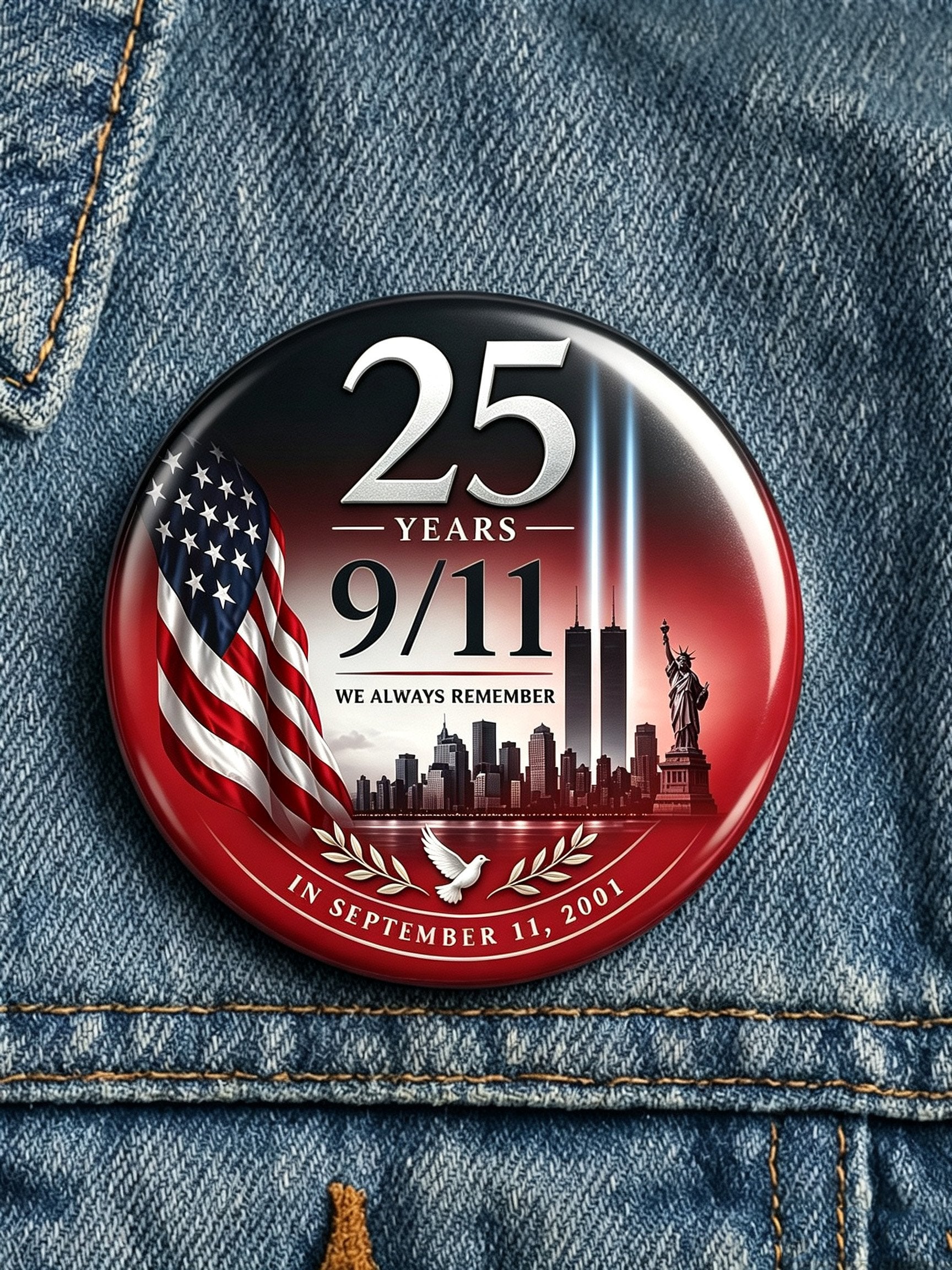 9/11 Memorial Printed Brooch