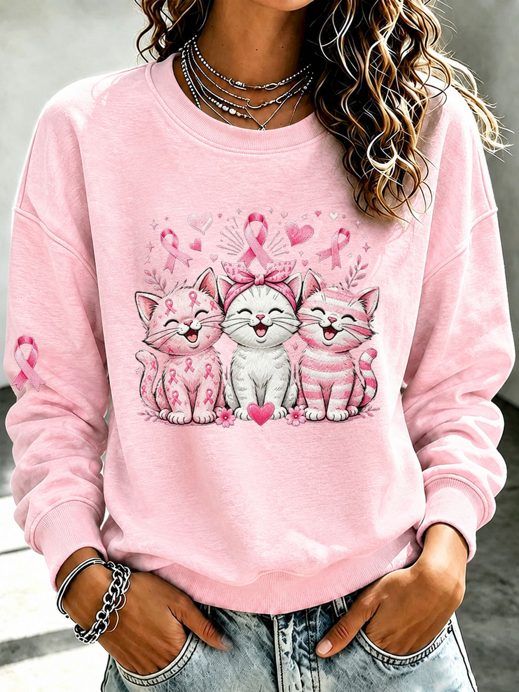 Women'S Breast Cancer Awareness Printed Sweatshirt