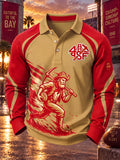 Men's American football waffle long sleeved polo shirt