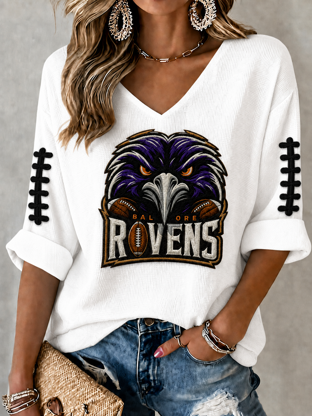 Women'S Football Print Waffle  Top
