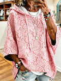 Ladies' Purple Pink Flower Pattern Casual Hoodie