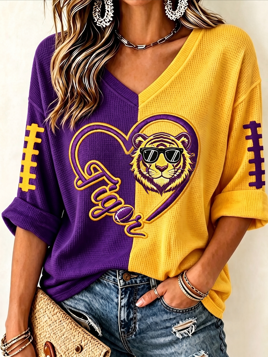 Women'S Football Print Waffle  Top