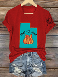 V-Neck Retro Pray For The Utah Wildfires Print T-Shirt