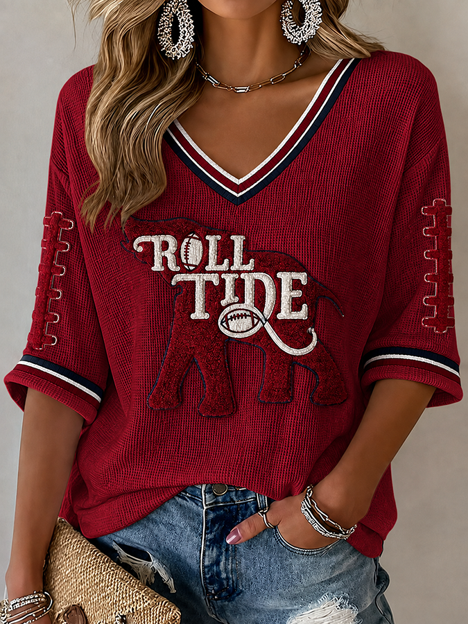 Women'S Football Print Waffle  Top