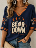 Women's American football V-Neck Three-quarter sleeve T-shirt