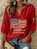 Women's U.S. 250th Anniversary Print V-Neck Top