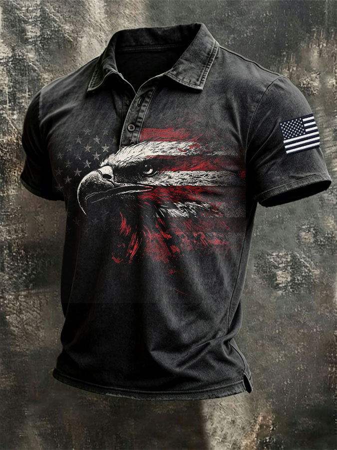 Men'S American Flag Print Casual Polo Shirt