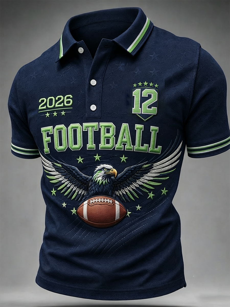 Men's Seattle Football Printed Vintage Fashion Polo Shirt