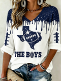 Women'S Rugby Patterned Waffle V-Neck Top