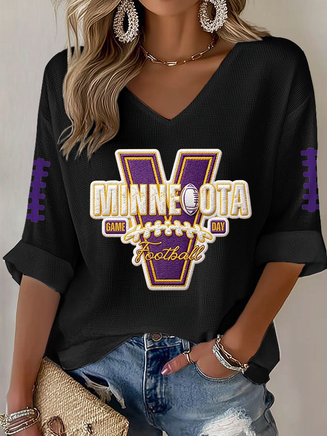 Women'S Football Print Waffle  Top