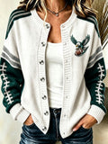 Women'S Football Printed Knitted Cardigan