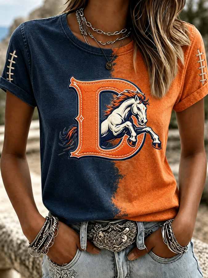 Women'S Casual Football Tie Dye Sports T-Shirt