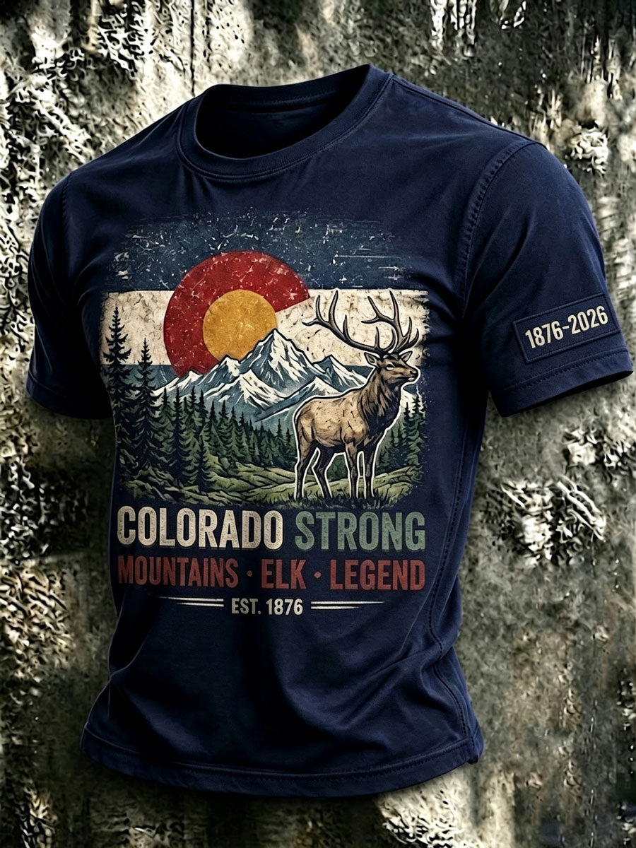 Men'S Colorado Strong Vintage Colorado Flag Mountain Forest T-Shirt