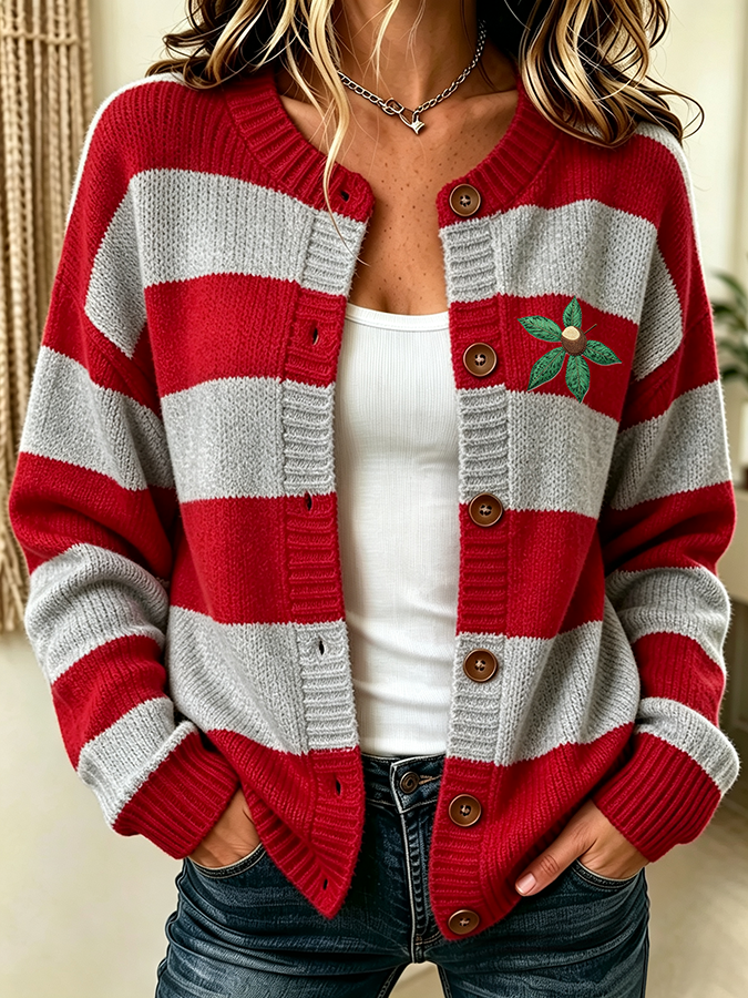 Women'S Casual Football Plant Knitted Cardigan Top