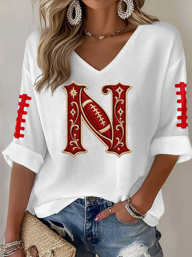 Women'S Football Print Waffle Top