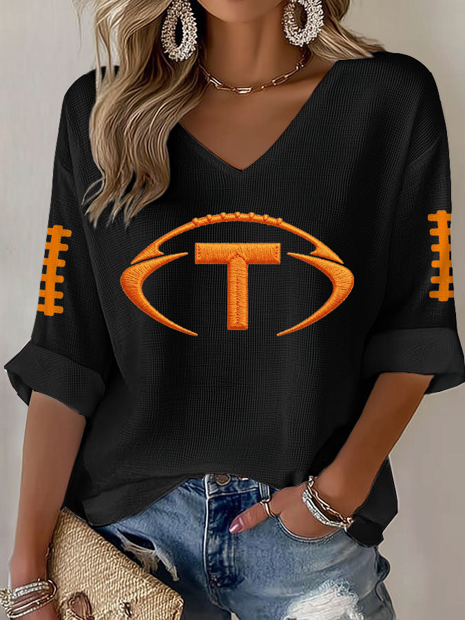 Women'S Football Print Waffle Top