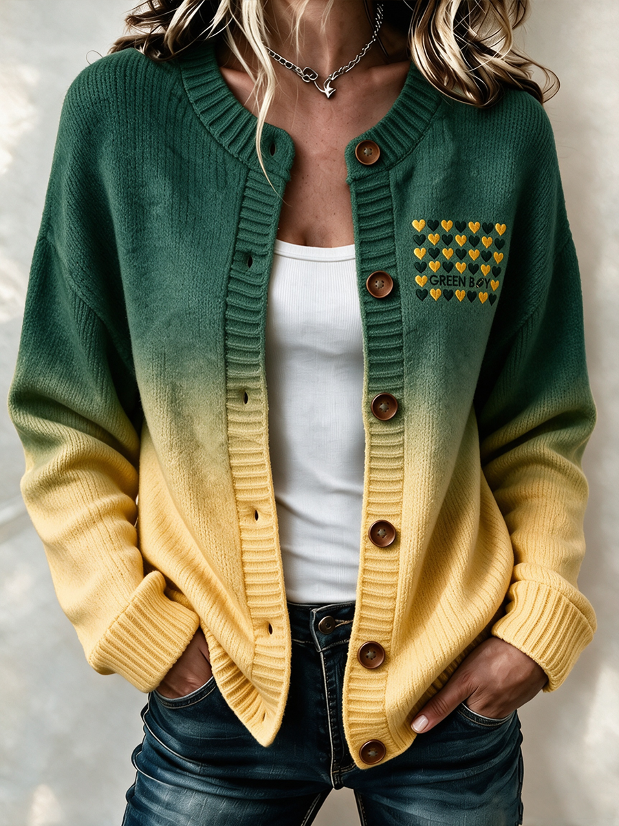 Women'S Football Fans Printed Knitted Cardigan Top