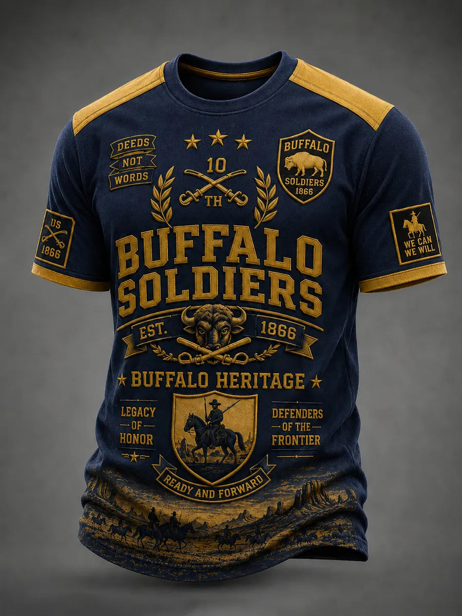 Men's Retro Buffalo Soldier Print  Casual T-Shirt