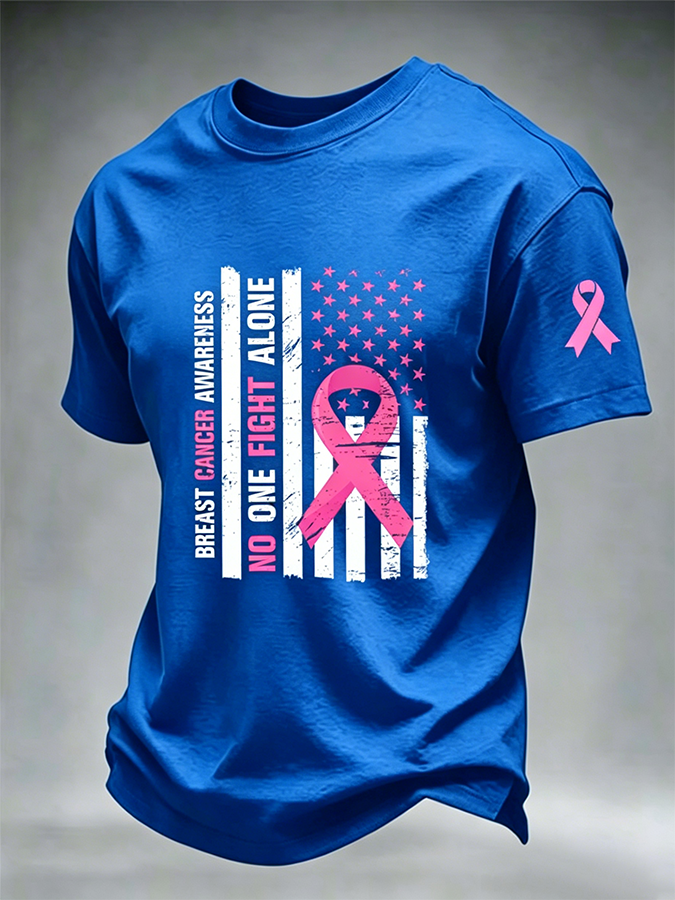 Men'S US Flag Breast Cancer Print T-Shirt