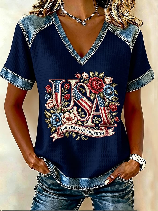 Women's 250th Anniversary Freedom Flower Art  Print   Shirt