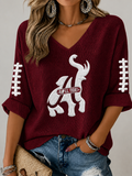 Women'S Rugby Patterned Waffle V-Neck Top