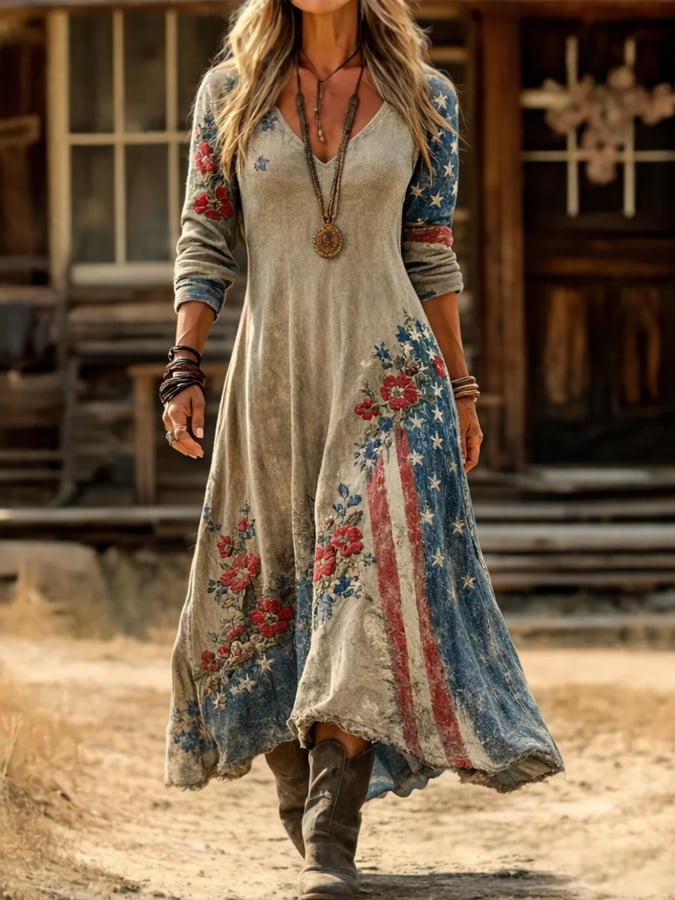 Women'S Casual American 250th Anniversary Commemorative Print Dress