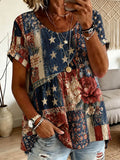 Women's Casual Floral Independence Day Top