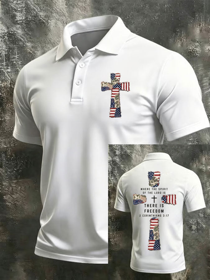 Men'S America Flag Print Casual Polo Shirt