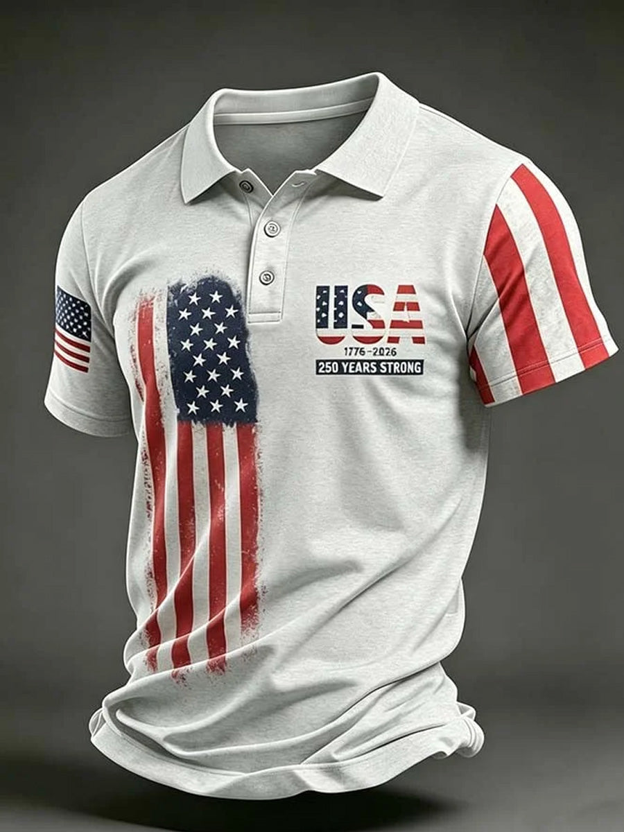 Men's Retro 250th Anniversary American Short-Sleeve Polo Shirt