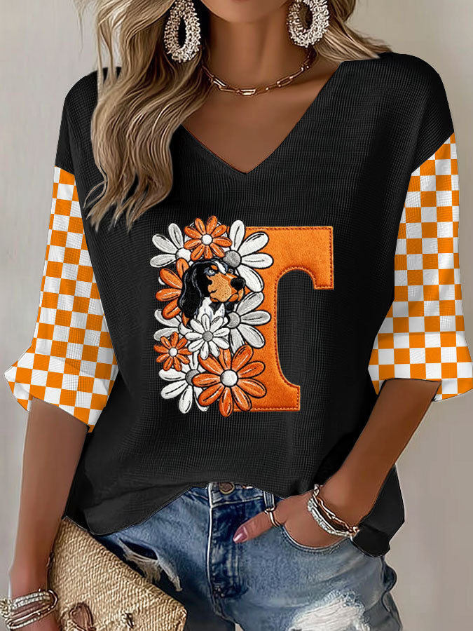 Women'S Football Print Waffle Top
