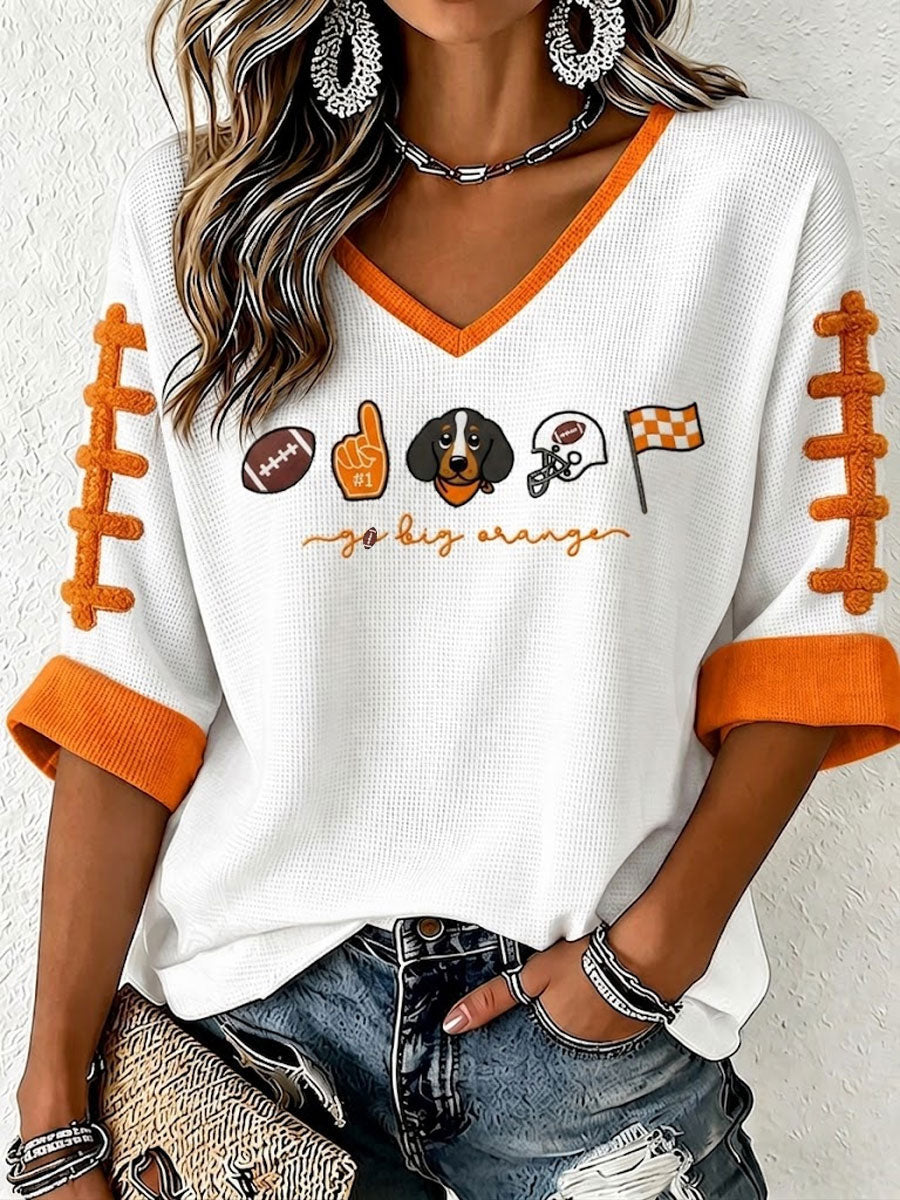 Women'S Football Print Waffle Top