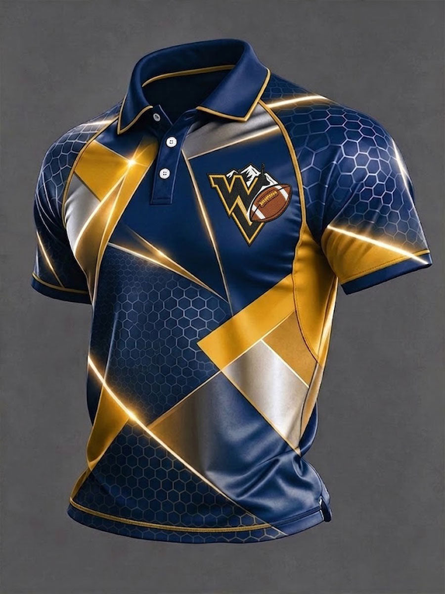 Men's Football Shoulder Sleeve Printed Casual Polo Shirt