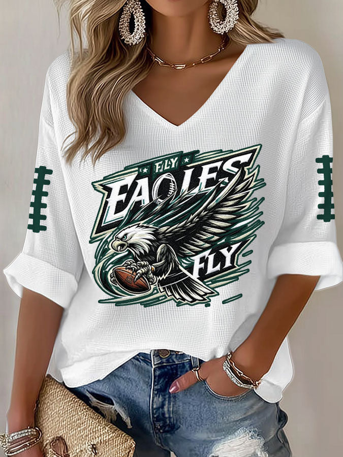 Women'S Football Print Waffle  Top
