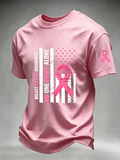 Men'S US Flag Breast Cancer Print T-Shirt