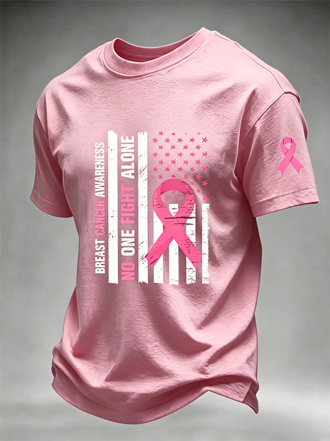 Men'S US Flag Breast Cancer Print T-Shirt