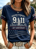 Women's "Never Forget 9/11" Pattern Comfortable Crew Neck Retro T-Shirt
