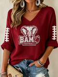 Women'S Rugby Patterned Waffle V-Neck Top