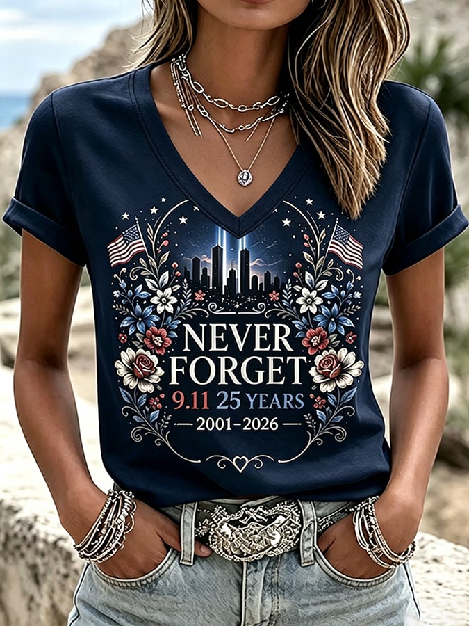 Women's 9.11 Never Forget Printed Casual Tops