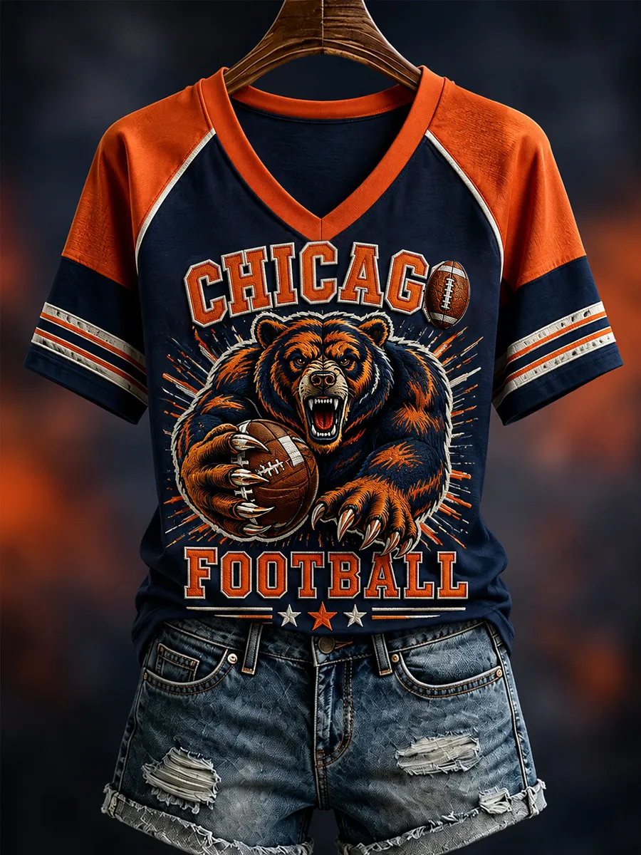 Women's Football Gameday Gift For Football Fans Casual V-Neck Tee